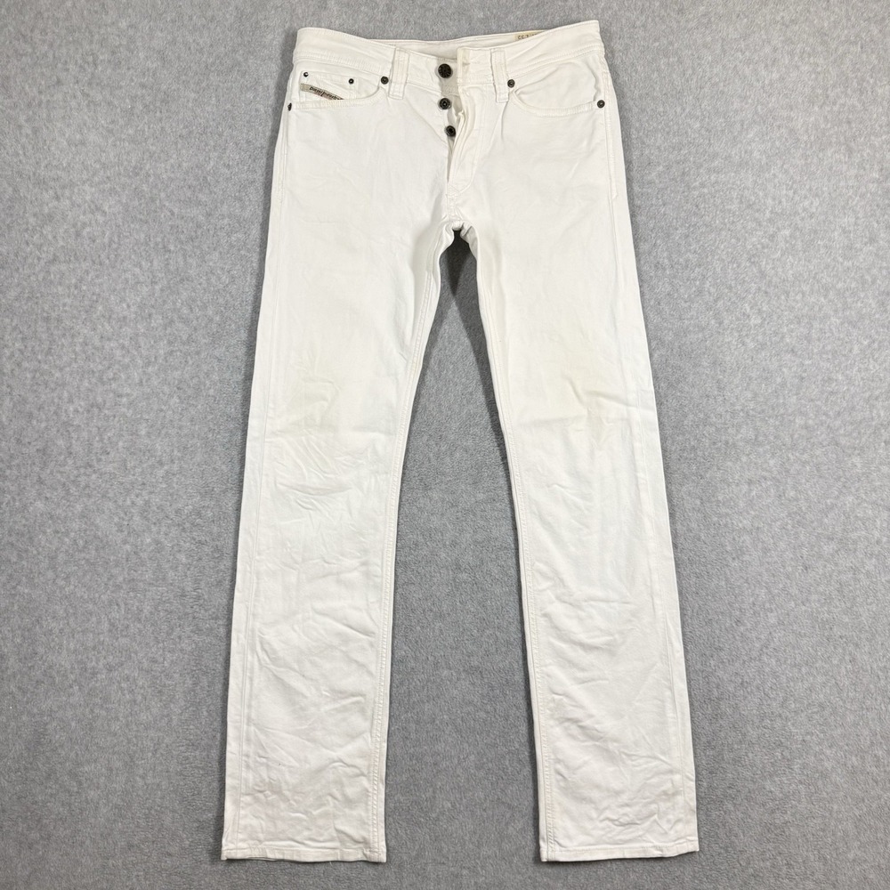 Diesel VIKER White Straight Leg Jeans Mens 27x32 Button Fly Y2K Stretch Denim